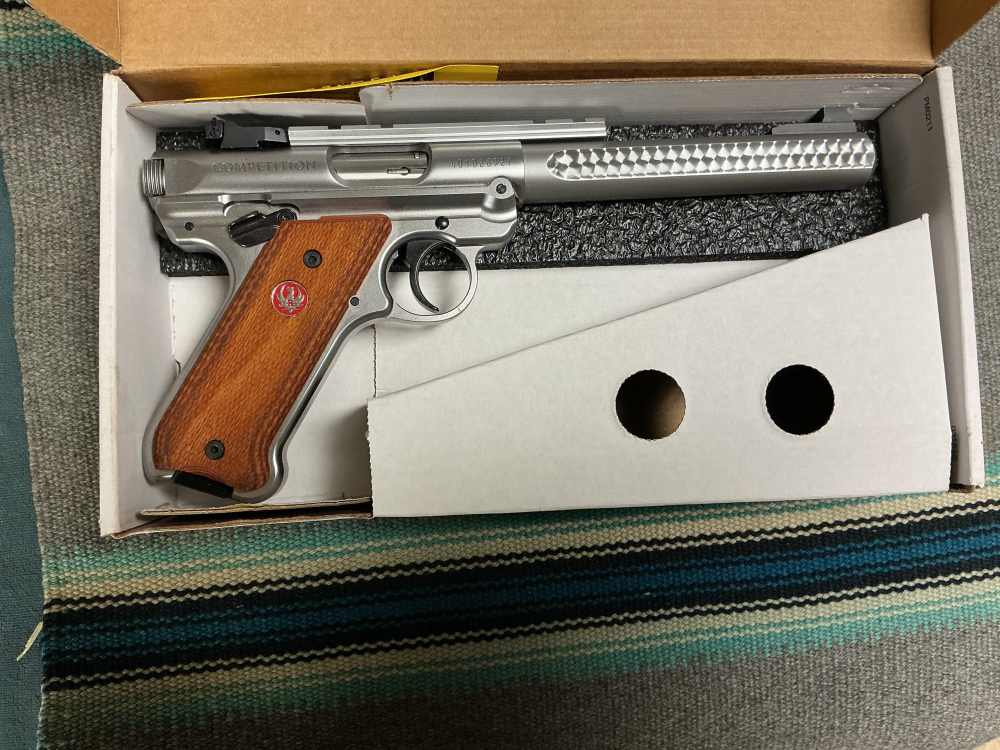 Ruger Mark IV Competition 7” barrel, like new, custom stainless finish