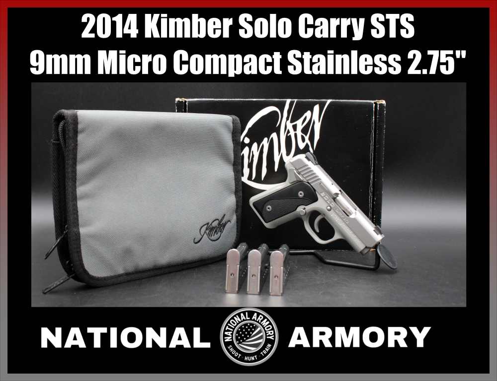 2014 Kimber Solo Carry STS 9mm Micro Compact Stainless 2.75" Barrel 3 Mags
