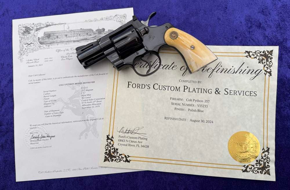 Colt Python 2.5" Blued .357 Magnum Snub 1978 Build Ford's Blue Ivory Stocks