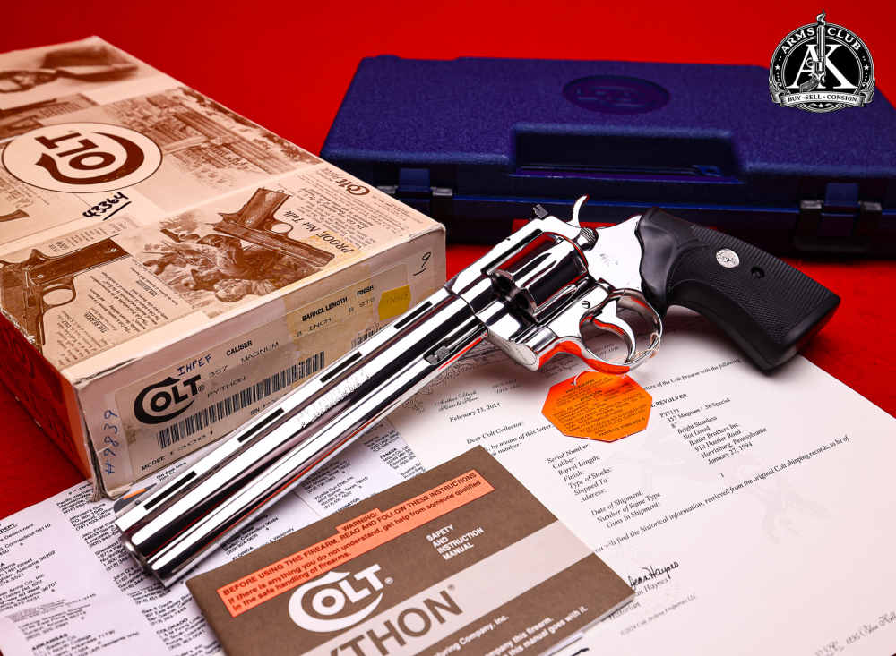 GRAIL 1994 Colt Python 8" .357 Mag *FACTORY BRIGHT STAINLESS FINISH*