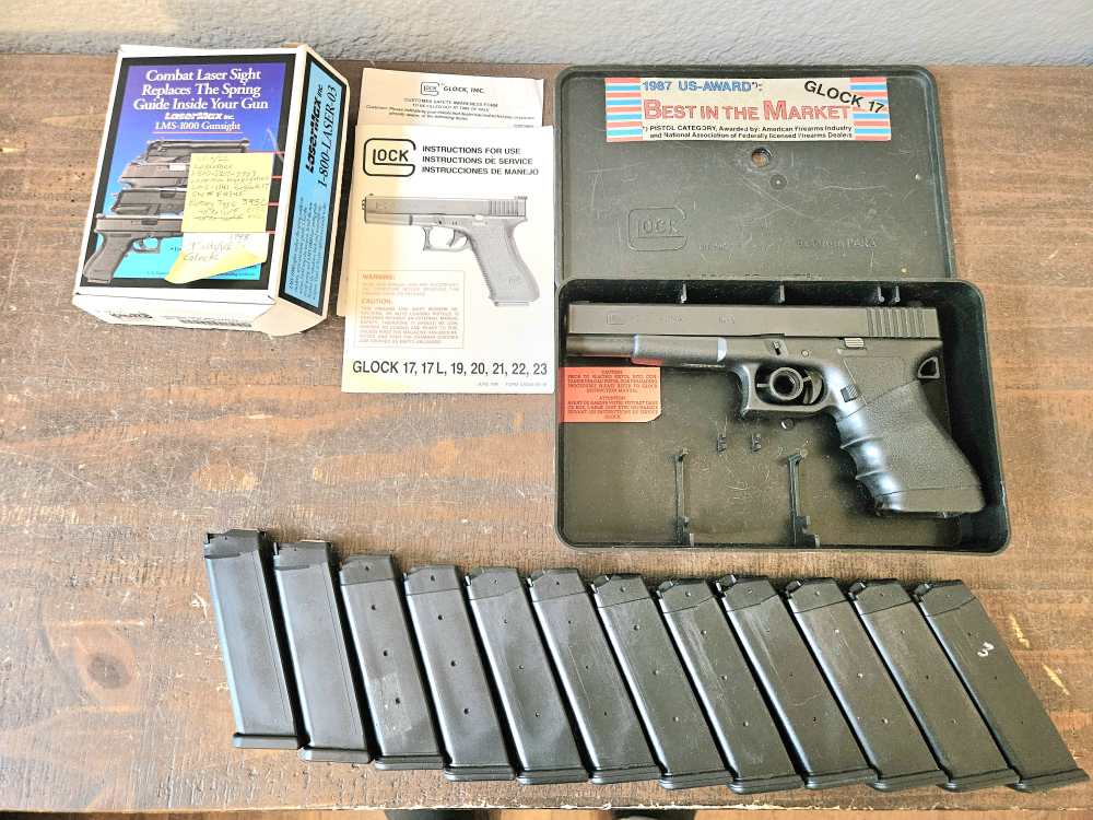RARE Glock 17L 17 L Gen 1 9mm Pistol Package + Laser + 12 mags + Tupperware
