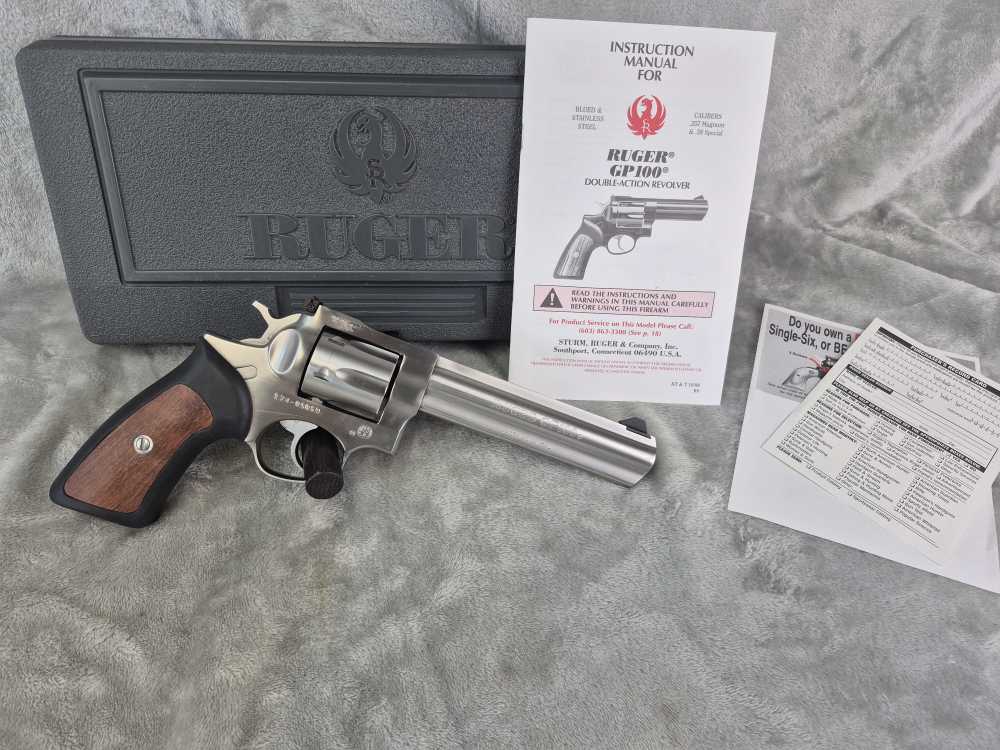 Ruger GP100 .357 Mag Stainless 6” SA/DA Revolver Case & Manual 1999 – GREAT